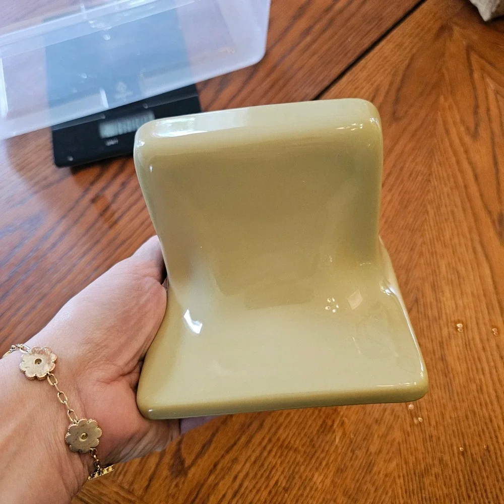 Vintage Ceramic Wall Mount Soap Dish Glossy Sage Green Retro Bathroom tile USA
